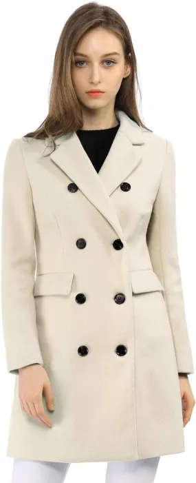 Allegra K Women's Winter Coat Elegant Notched Lapel Double Breasted Trench Coat
