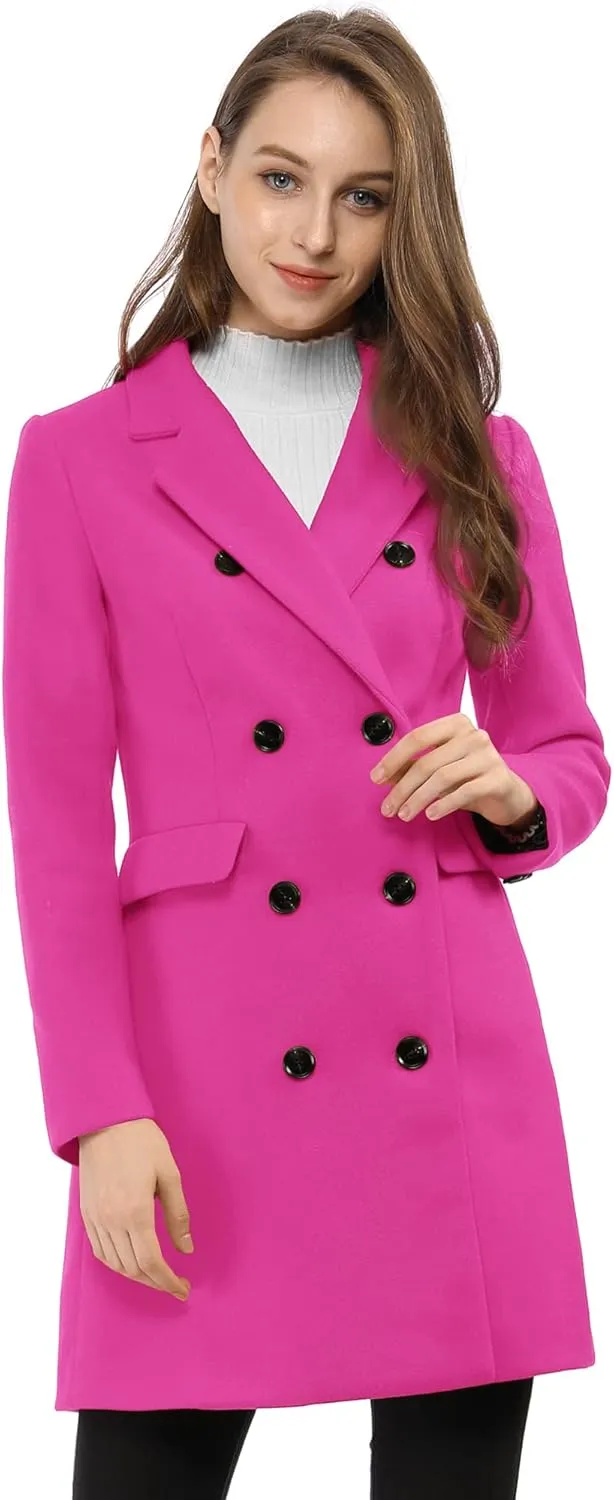 Allegra K Women's Winter Coat Elegant Notched Lapel Double Breasted Trench Coat