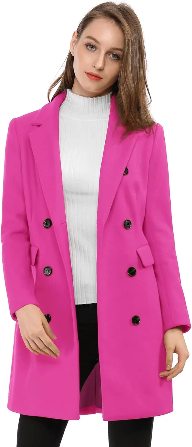 Allegra K Women's Winter Coat Elegant Notched Lapel Double Breasted Trench Coat