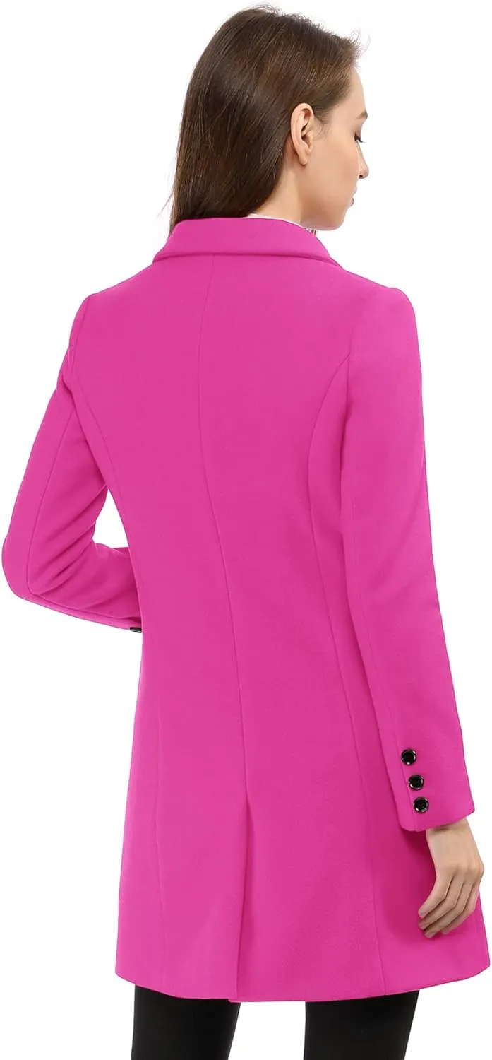 Allegra K Women's Winter Coat Elegant Notched Lapel Double Breasted Trench Coat