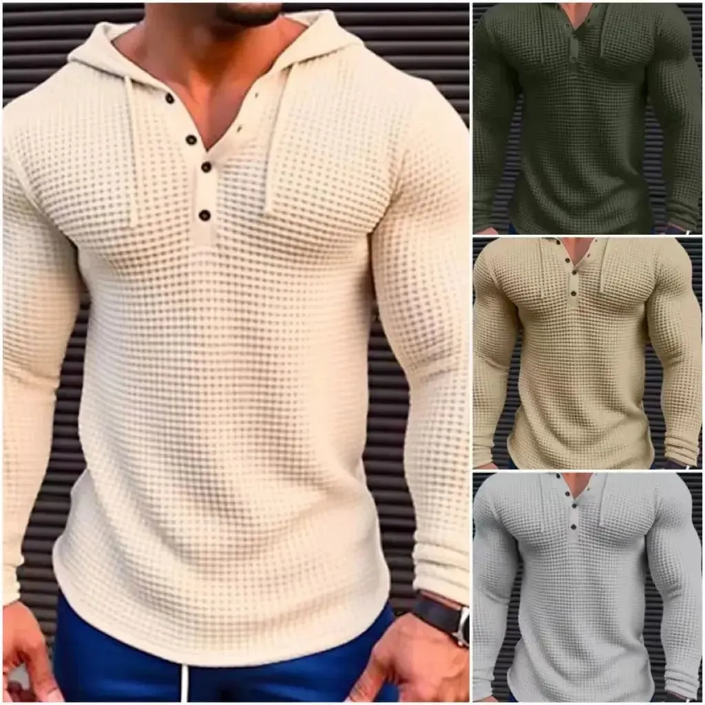 Allrj Waffle Cotton Casual Long Sleeved Shirt