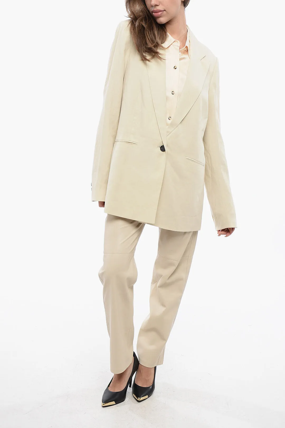 AllSaints Linen Blend 1 Buttons DERI Blazer with Peak Lapel