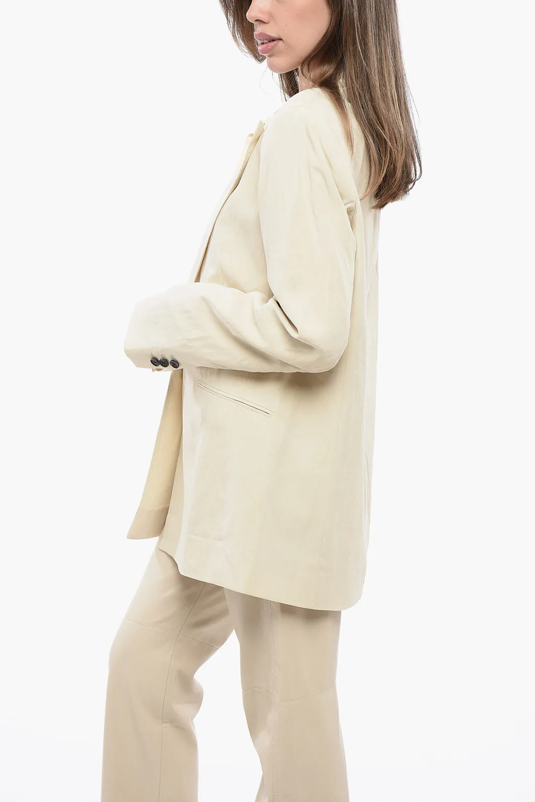 AllSaints Linen Blend 1 Buttons DERI Blazer with Peak Lapel