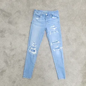 American Eagle Womens Jeans Skinny Leg Distressed Stretch Blue Size Size W27