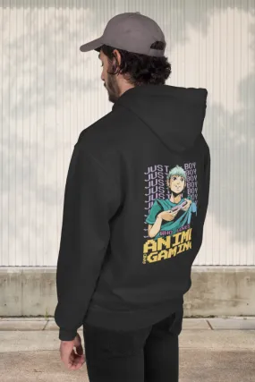 Anime Gamer Black Printed Hoodie for men