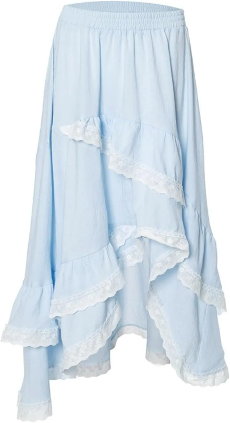 Asymmetrical Lace Ruffle Skirt with Slit Boho Flowy Layered Maxi Dress Fairy Summer Beach Vacation Outfits