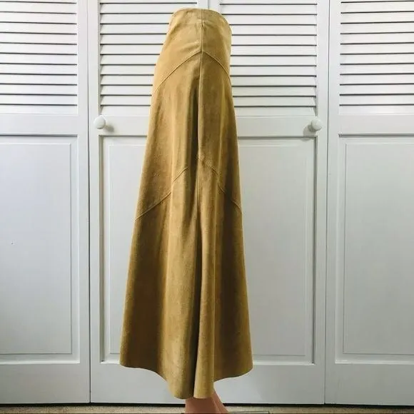 BANANA REPUBLIC Vintage Tan Asymmetrical Leather Suede Skirt Size 4
