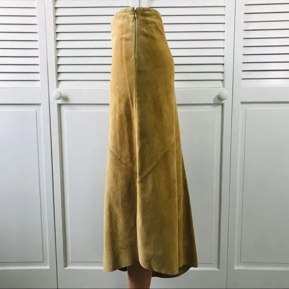 BANANA REPUBLIC Vintage Tan Asymmetrical Leather Suede Skirt Size 4