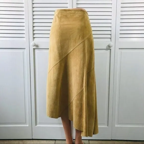 BANANA REPUBLIC Vintage Tan Asymmetrical Leather Suede Skirt Size 4