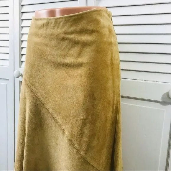 BANANA REPUBLIC Vintage Tan Asymmetrical Leather Suede Skirt Size 4