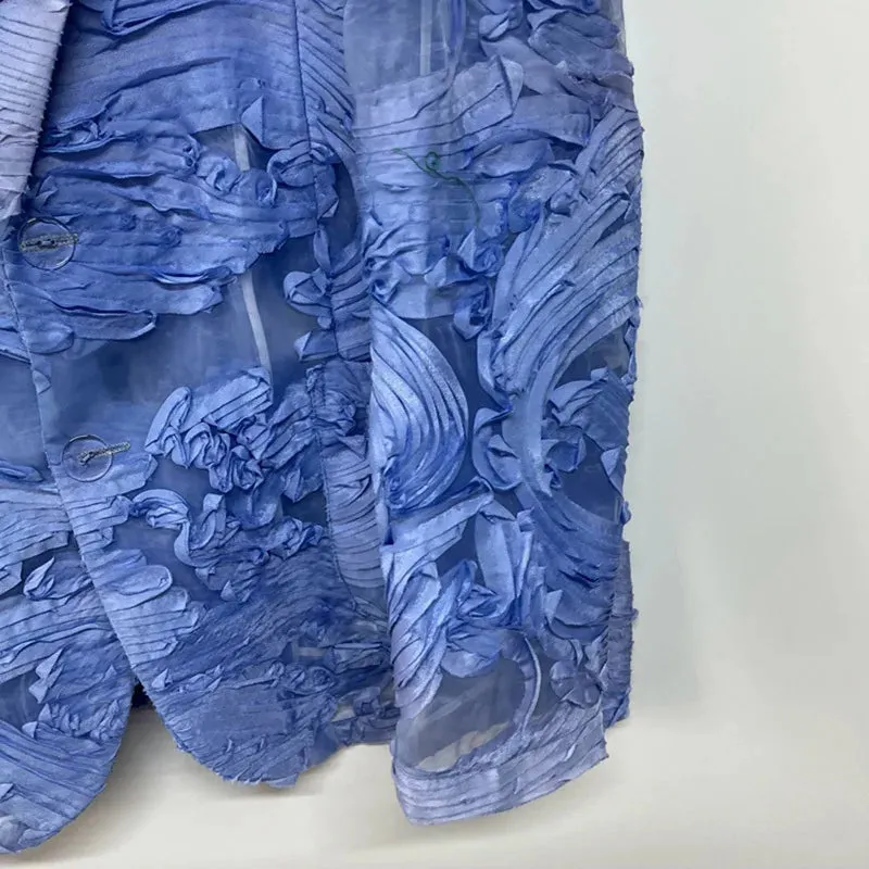 Blue Three-Dimensional Floral Blazer