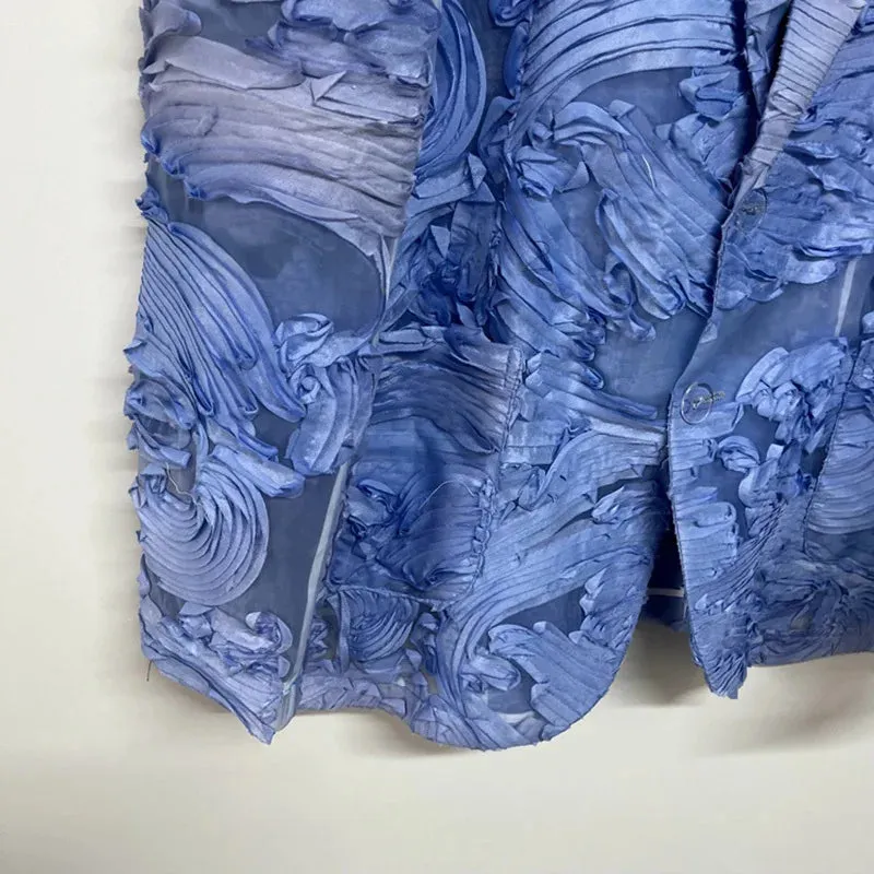 Blue Three-Dimensional Floral Blazer