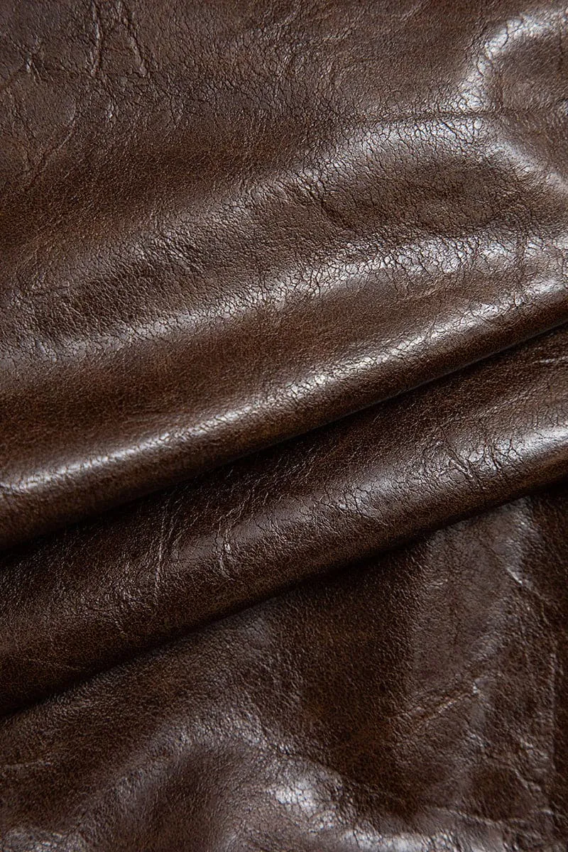 Brown Asymmetrical Leather Mini Skirt