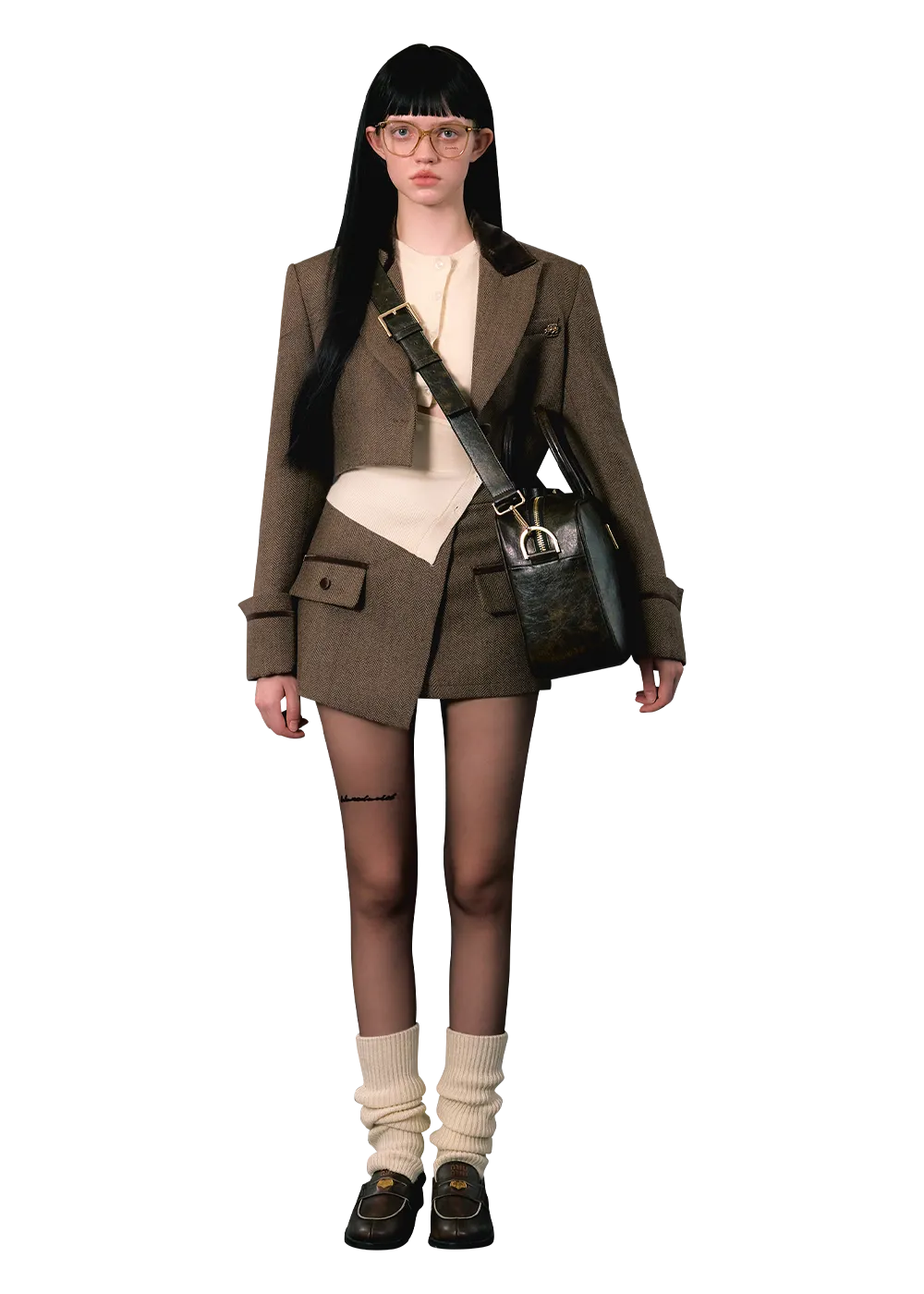 Brown Blazer & Asymmetrical Skirt Set