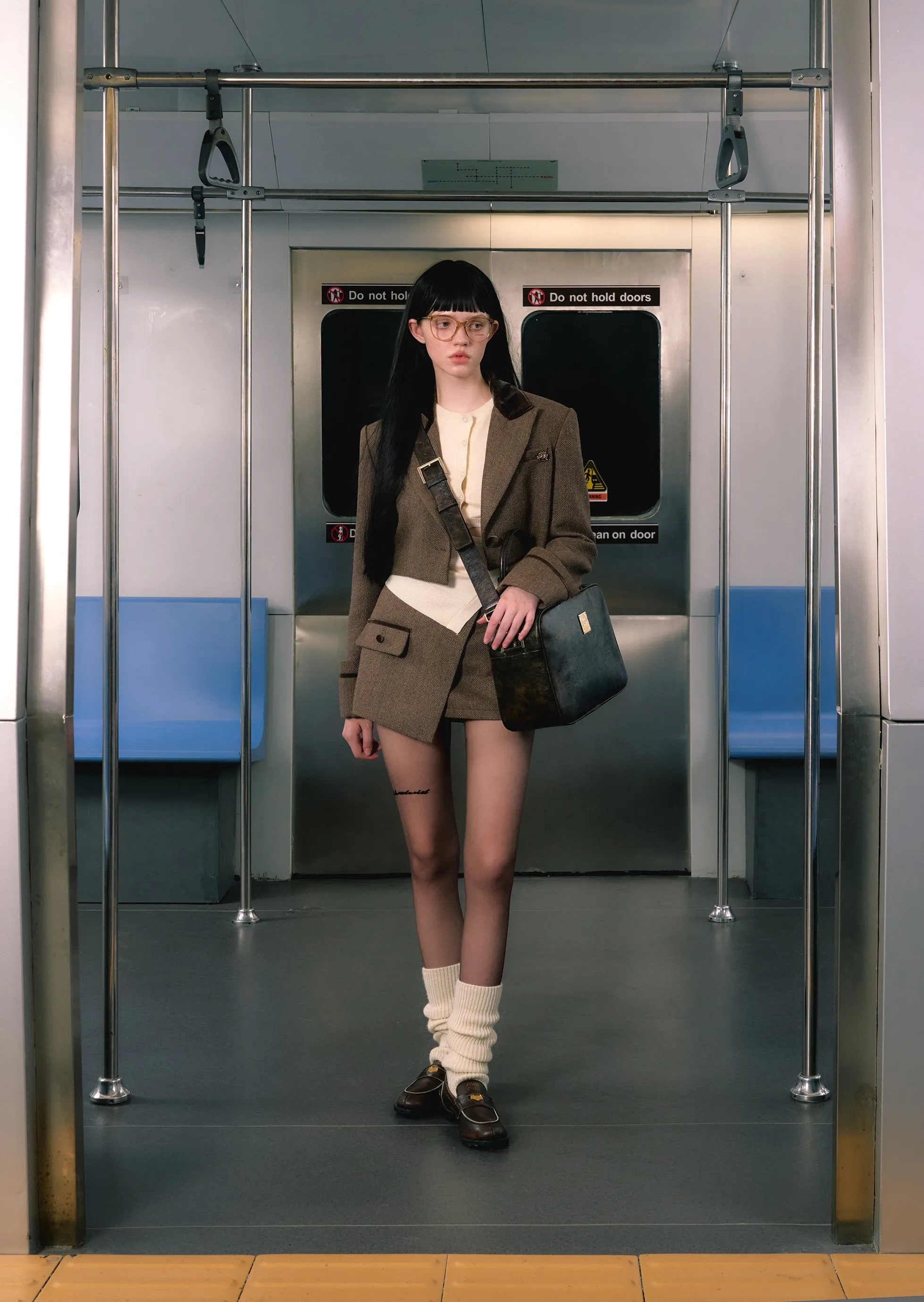 Brown Blazer & Asymmetrical Skirt Set