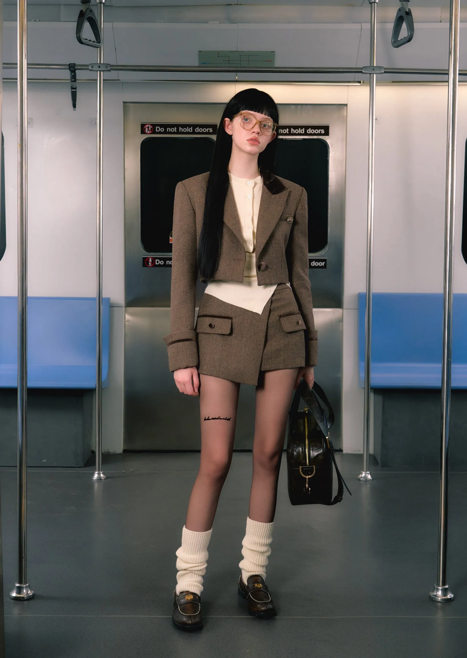 Brown Blazer & Asymmetrical Skirt Set