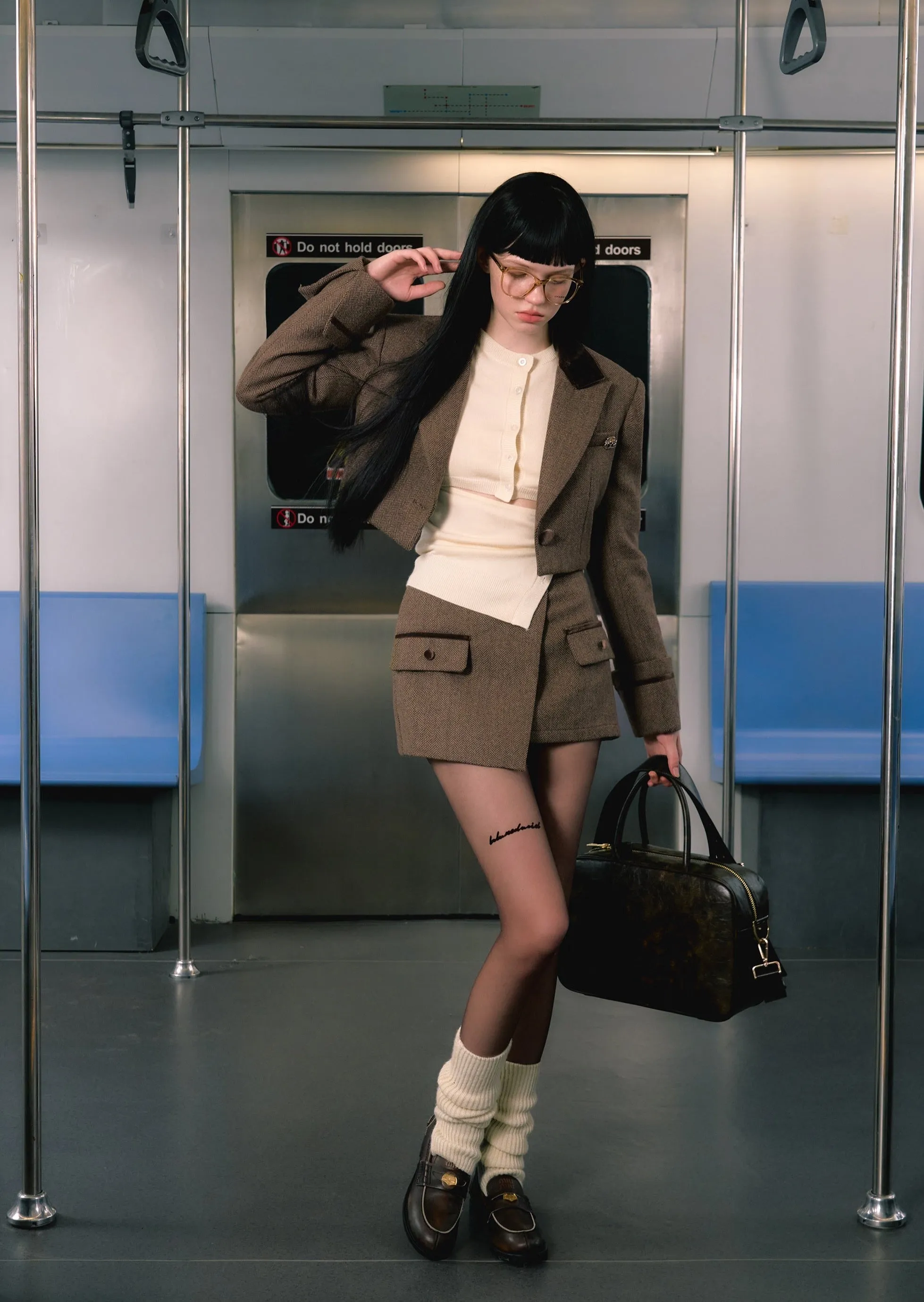 Brown Blazer & Asymmetrical Skirt Set