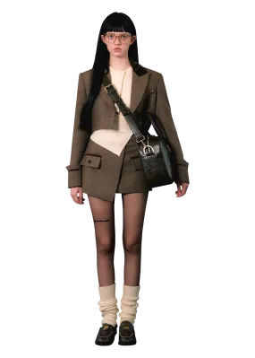 Brown Blazer & Asymmetrical Skirt Set