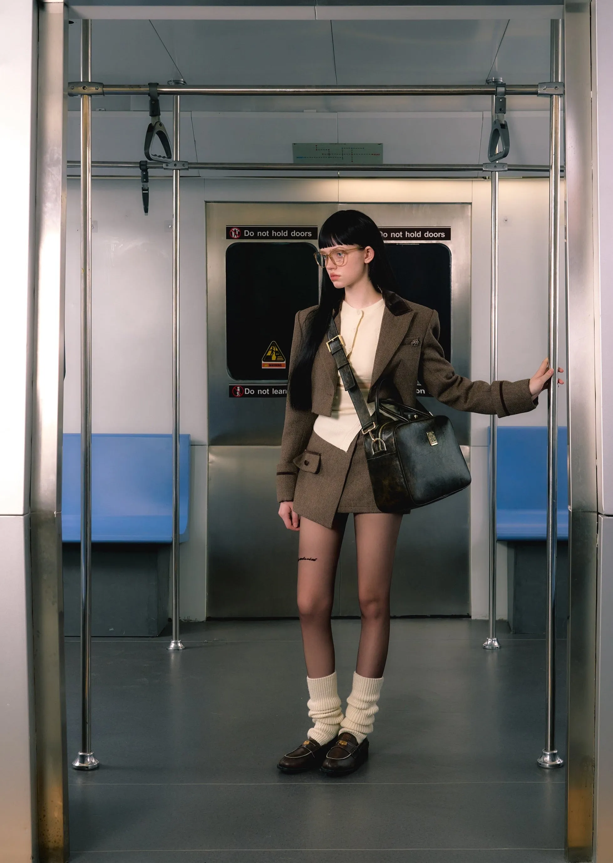Brown Blazer & Asymmetrical Skirt Set
