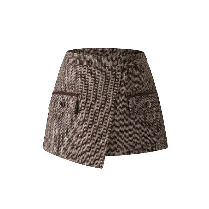 Brown Blazer & Asymmetrical Skirt Set