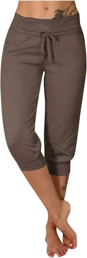 Capri Pants for Women Casual Summer Cropped Soft Lightweight Sweatpants Skinny Athletic Yoga Pants with Pockets