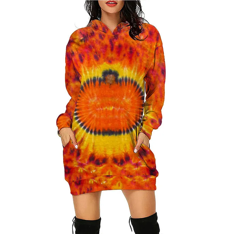 Carina Women Halloween Pumpkin Print Hoodie Dress