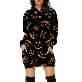 Carina Women Halloween Pumpkin Print Hoodie Dress