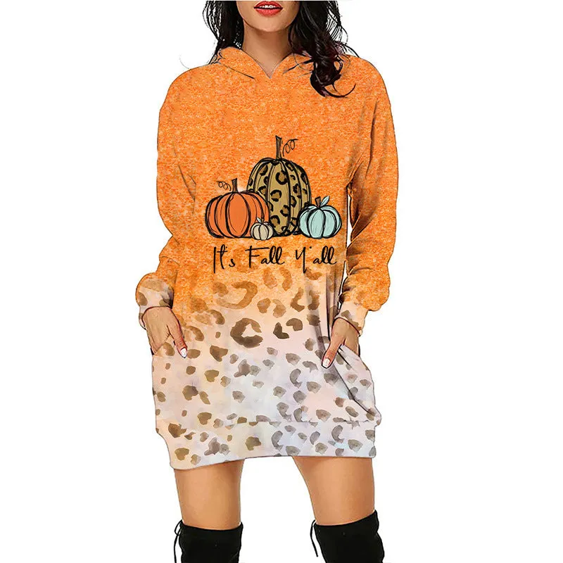 Carina Women Halloween Pumpkin Print Hoodie Dress