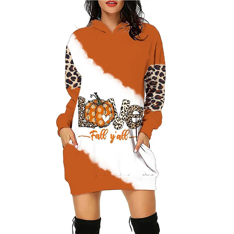 Carina Women Halloween Pumpkin Print Hoodie Dress
