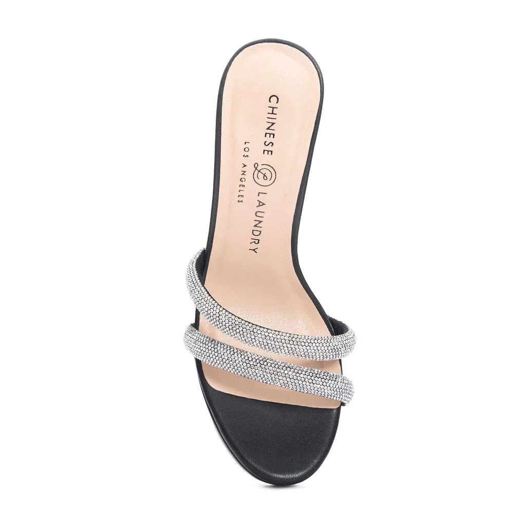 Chinese Laundry - Friendly Rhinestone Dress Slide Heel Mule Sandal - Black
