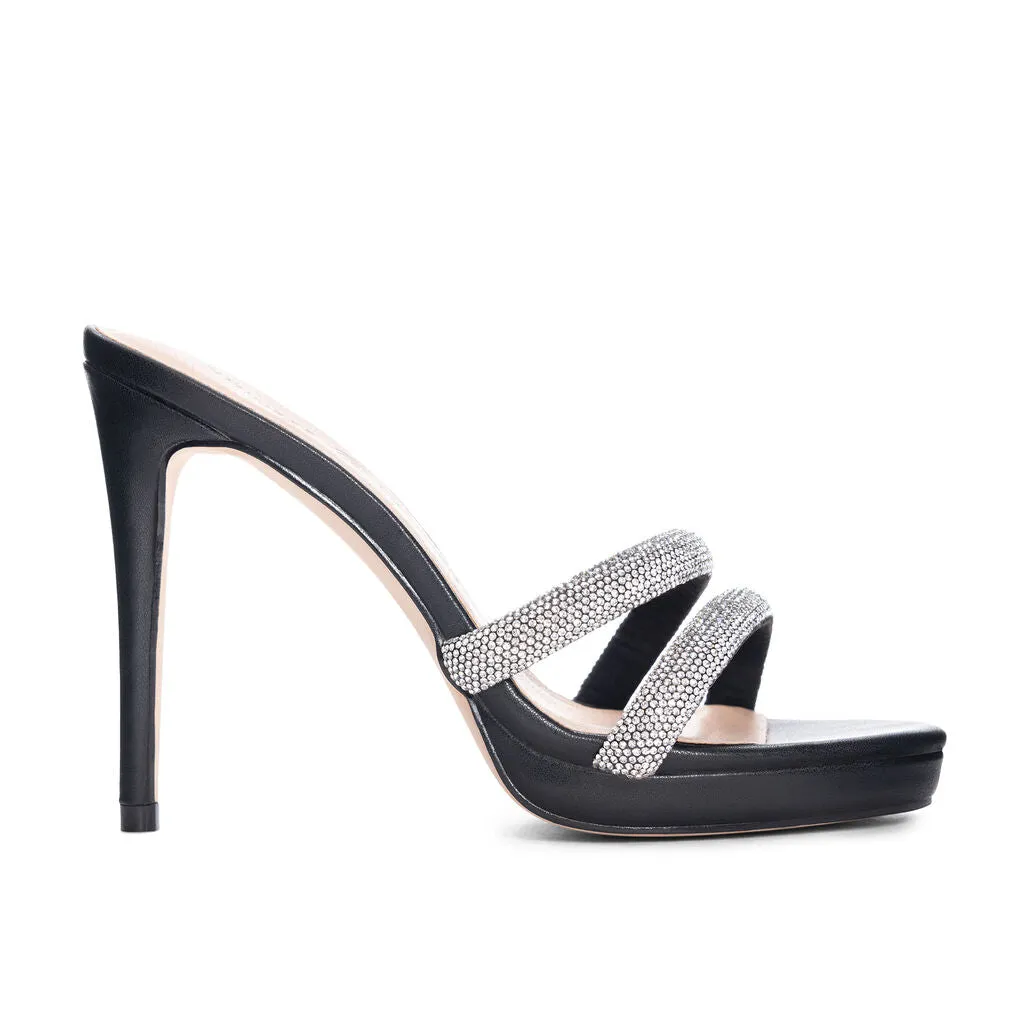 Chinese Laundry - Friendly Rhinestone Dress Slide Heel Mule Sandal - Black