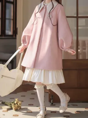 Collar Doll Lolita Coat   Off-White   Pink Frilled Dress Badge