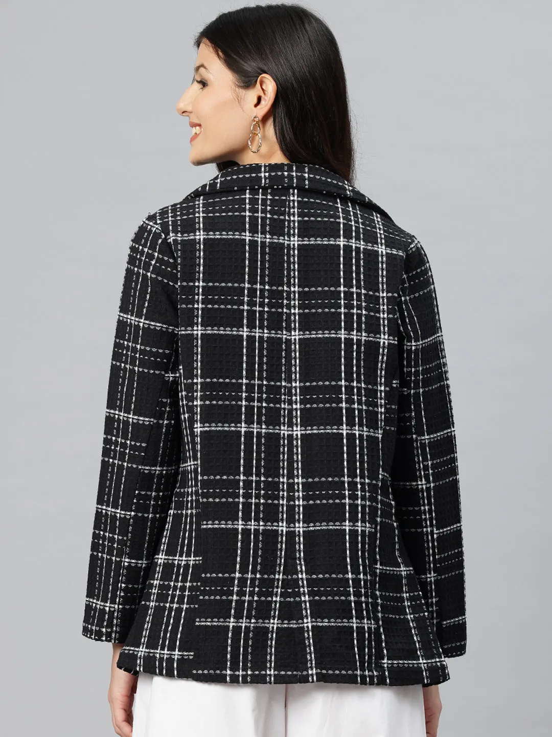 Cottinfab Checked Double-Breasted Pure Cotton Casual Blazer