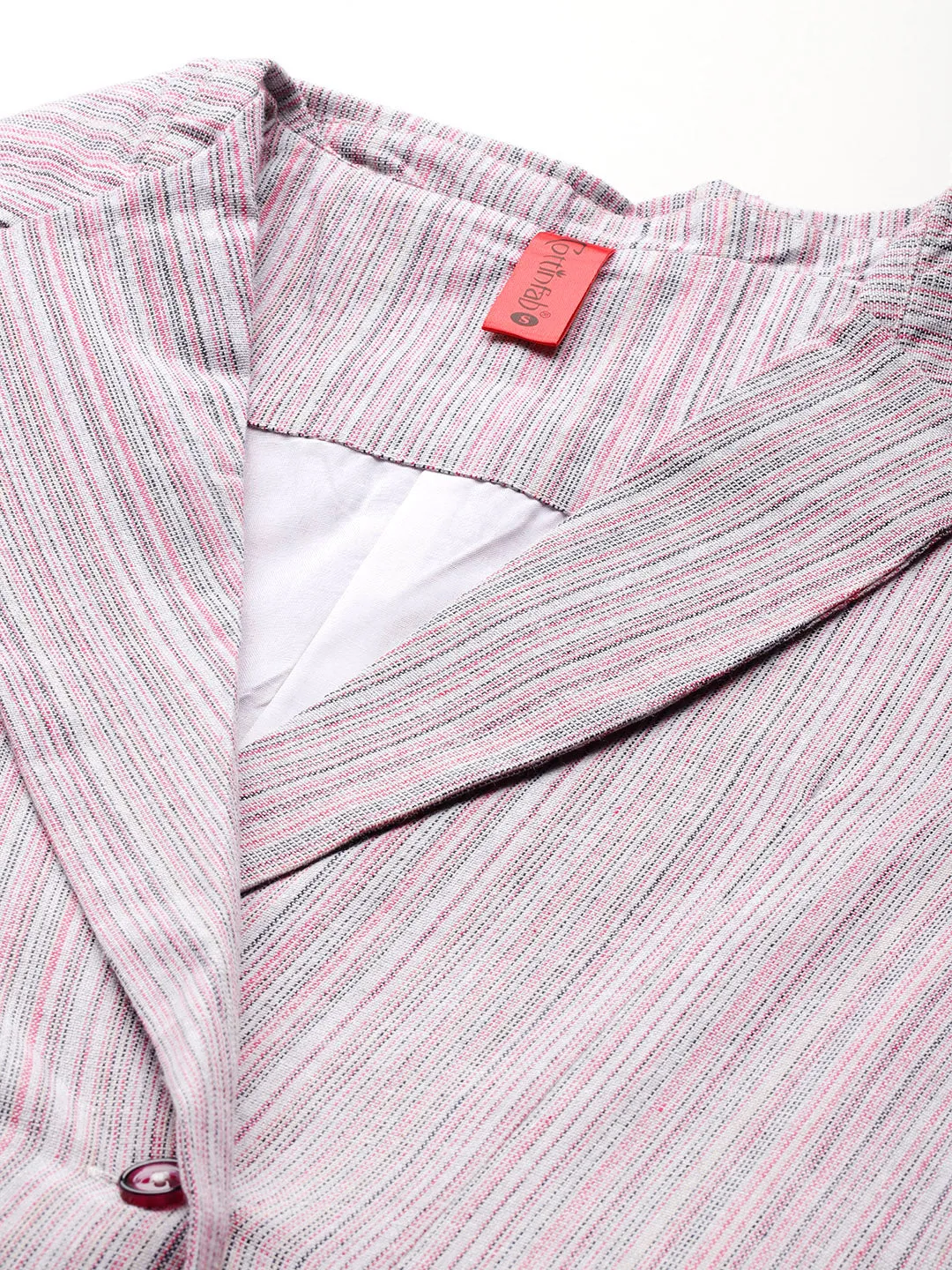 Cottinfab Striped Double-Breasted Pure Cotton Casual Blazer