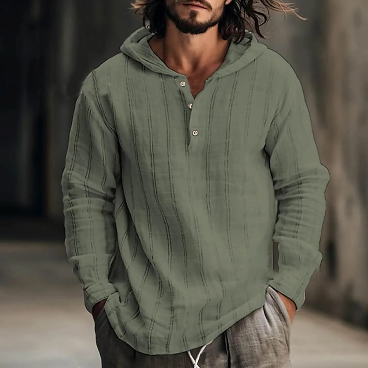 Cotton Linen Hoodies for Men Drawstring Hooded Button Down Beach Hippie Shirts Casual Lightweight Cotton Tee Shirts Tops