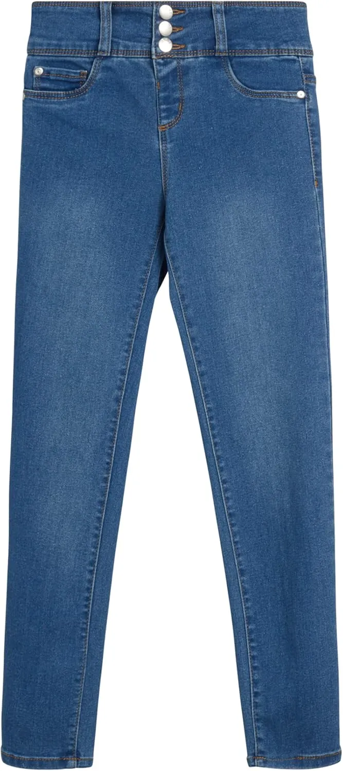 DKNY Girls' Jeans - 5 Pocket Button Fly Stretch Denim Jeans with Cuffs (Big Girl)