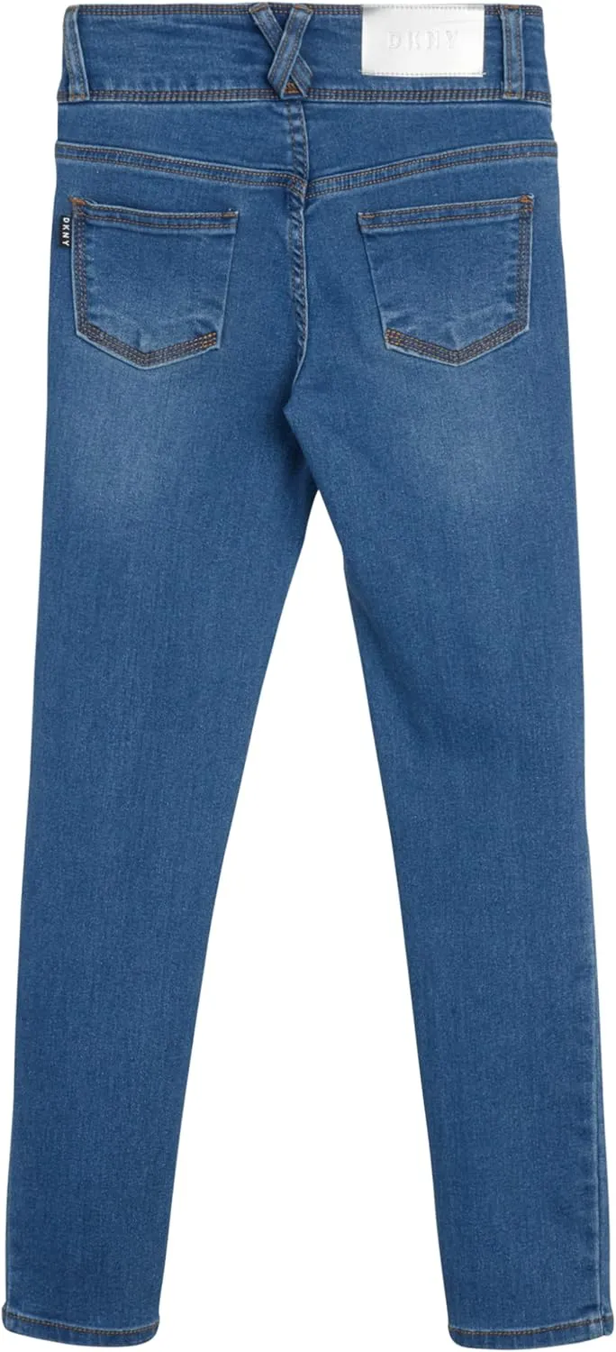 DKNY Girls' Jeans - 5 Pocket Button Fly Stretch Denim Jeans with Cuffs (Big Girl)