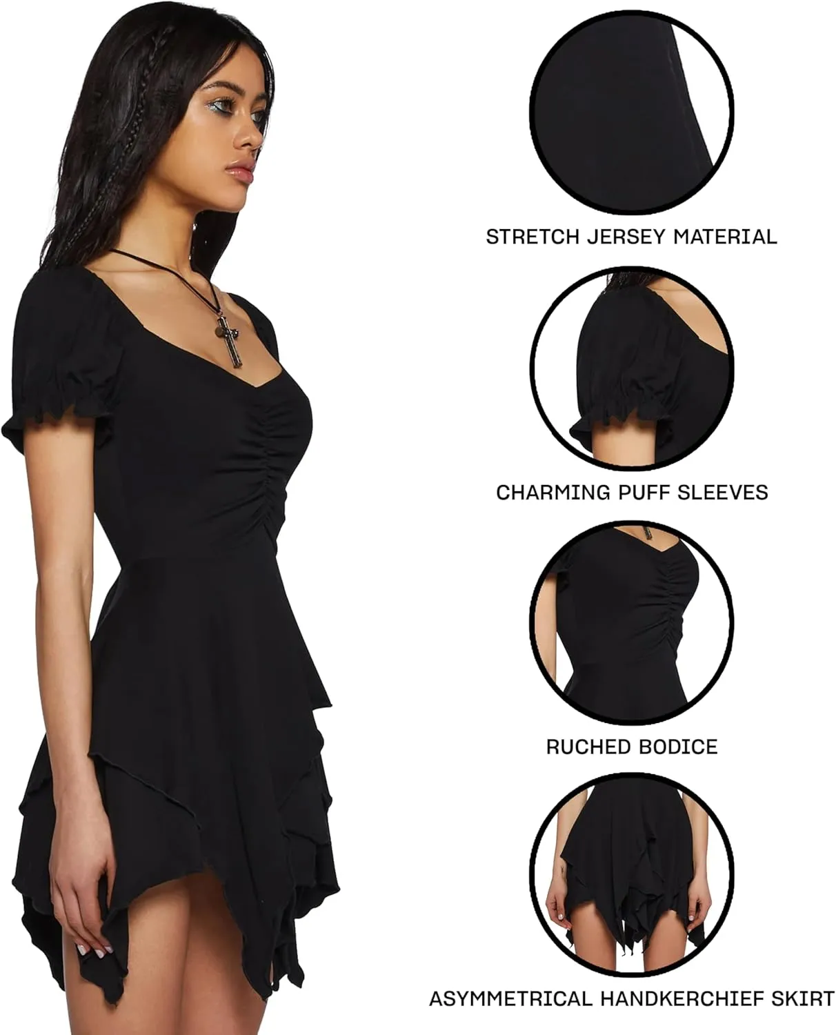 Dolls Kill Chasin' Rainbows Mini Dress by Current Mood – Stretch Jersey Dress, Asymmetrical Handkerchief Hem for Boho Fashion