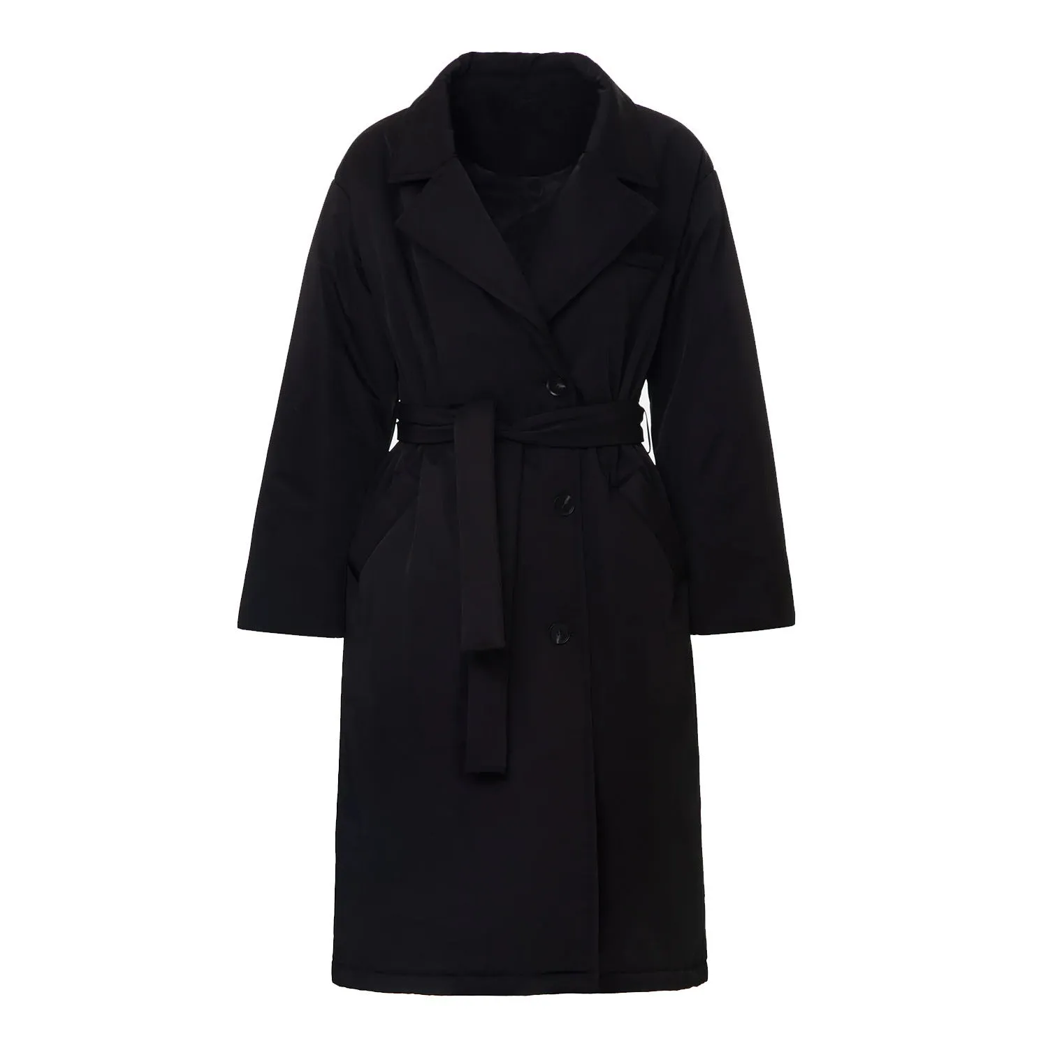Elegant Temperament Long Cotton Jacket With Belt