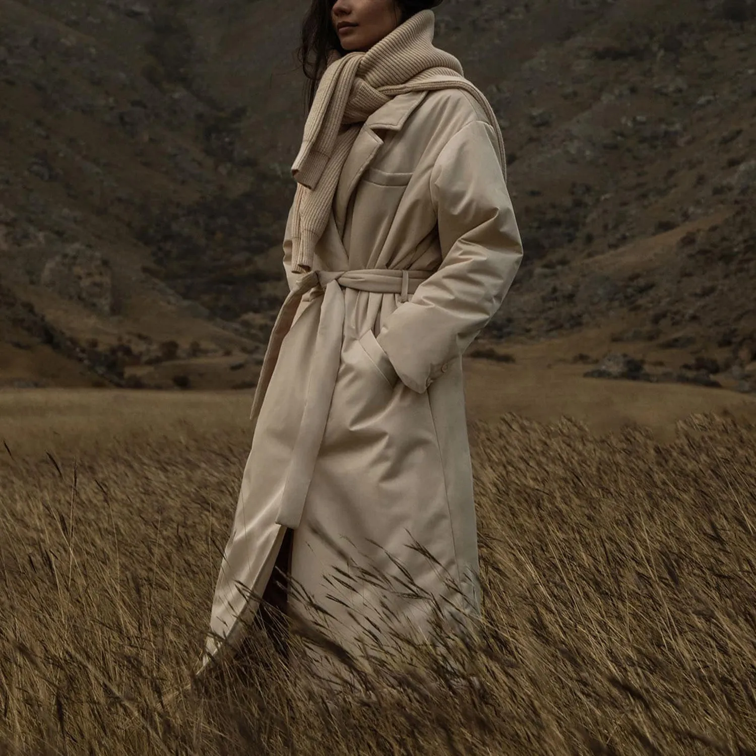 Elegant Temperament Long Cotton Jacket With Belt