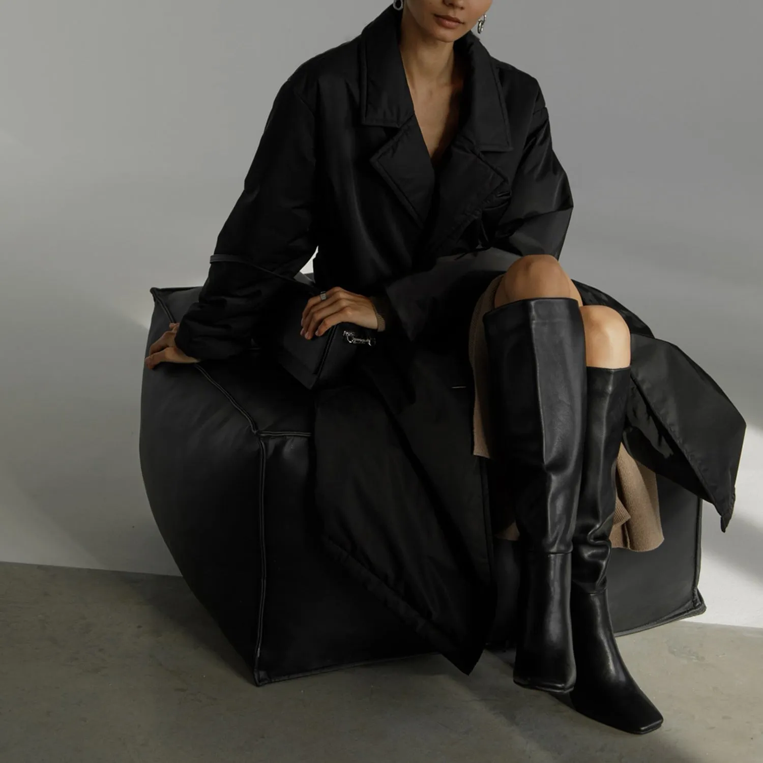 Elegant Temperament Long Cotton Jacket With Belt