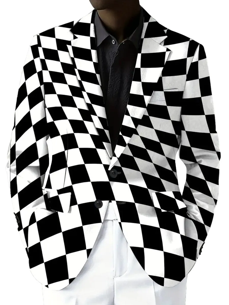 Fashion Contrast Plaid Print Single Breasted Blazer