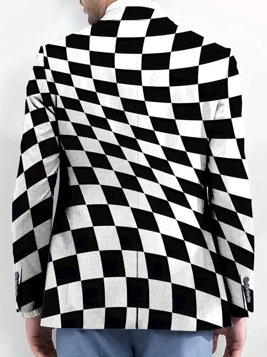 Fashion Contrast Plaid Print Single Breasted Blazer