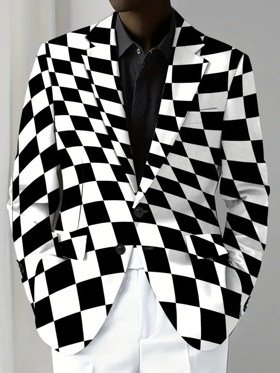 Fashion Contrast Plaid Print Single Breasted Blazer