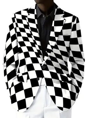 Fashion Contrast Plaid Print Single Breasted Blazer