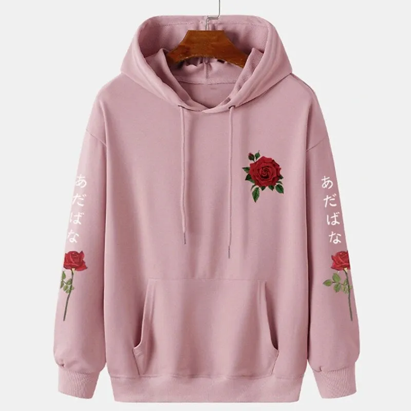GRAPHIC PRINT HOODIE WITH ROSE PATTERN
