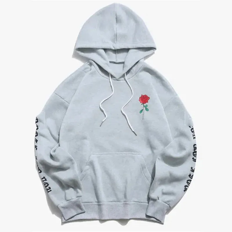 GRAPHIC PRINT HOODIE WITH ROSE PATTERN