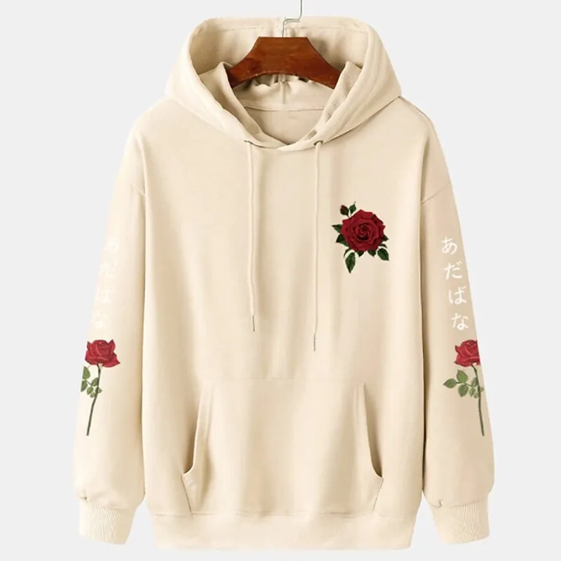 GRAPHIC PRINT HOODIE WITH ROSE PATTERN