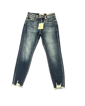 HIGH RISE ANKLE SKINNY distressed bottom