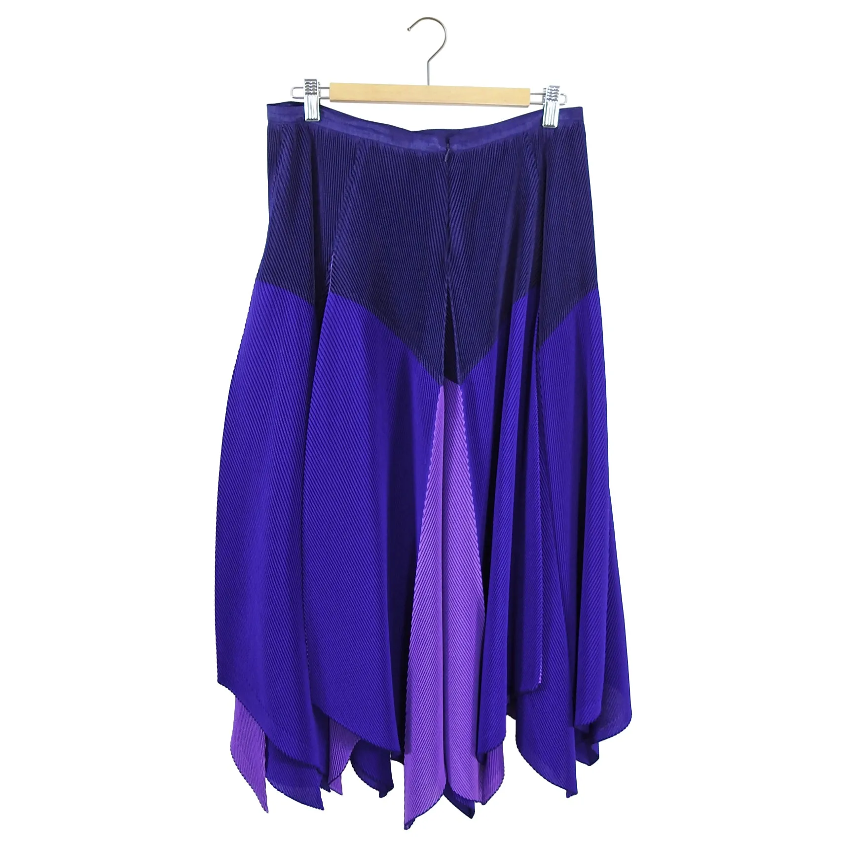 Issey Miyake Fete Purple Pleat Asymmetrical Hem Skirt - L / XL